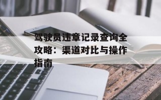 驾驶员违章记录查询全攻略：渠道对比与操作指南